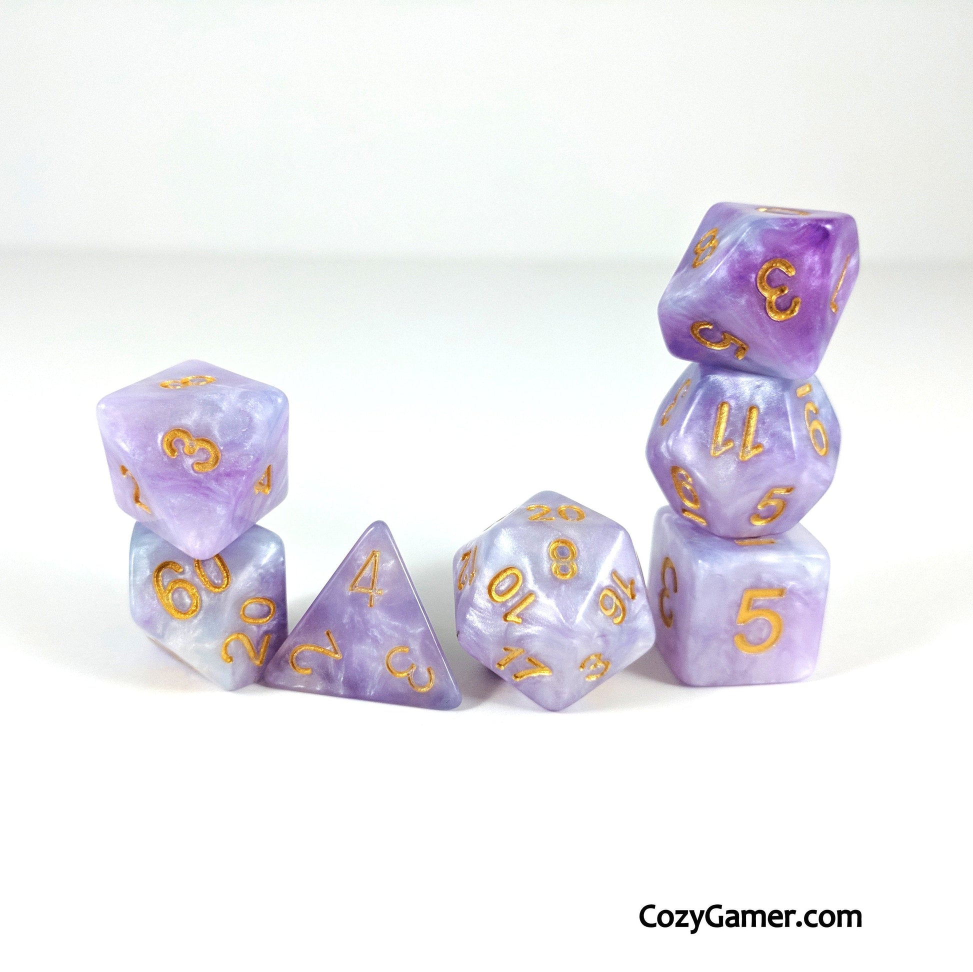 Periwinkle Dream DnD Dice Set, Blue and Purple Pearl Shimmer Dice - CozyGamer