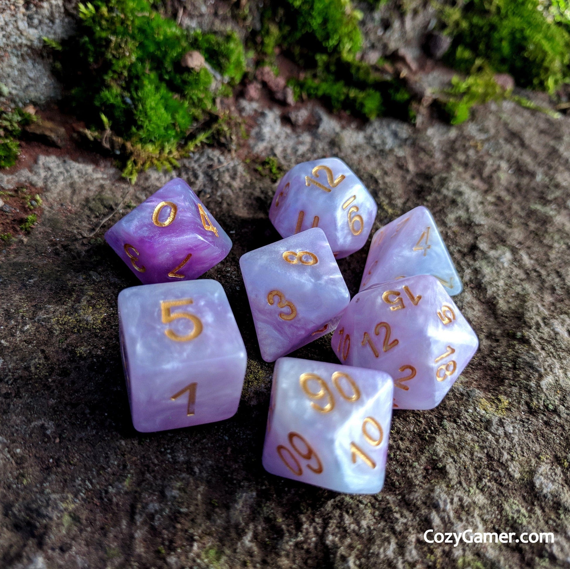 Periwinkle Dream DnD Dice Set, Blue and Purple Pearl Shimmer Dice - CozyGamer
