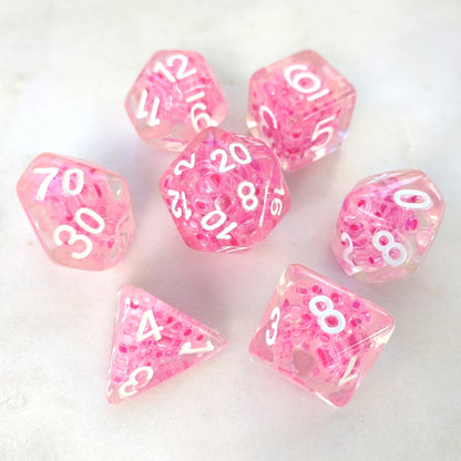 Pink Bead Dice Set – Clear Resin with Small Pink Beads - Fennek and Finch