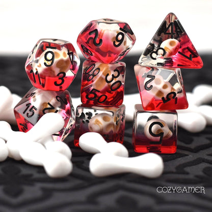 Pool of Blood and Skulls Dice Set – 8-Piece Creepy Gothic DnD Dice Dice sets Fennek and Finch