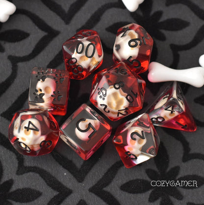Pool of Blood and Skulls Dice Set – 8-Piece Creepy Gothic DnD Dice Dice sets Fennek and Finch