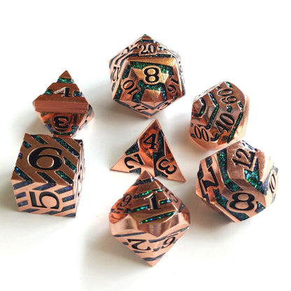 Portal Metal Dice Set – 7-Piece Copper Plated Color Shifting Glitter Gemstone DnD Dice Sets & Games Fennek and Finch