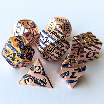 Portal Metal Dice Set – 7-Piece Copper Plated Color Shifting Glitter Gemstone DnD Dice Sets & Games Fennek and Finch