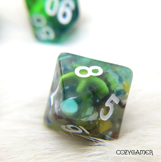 Puget Sound Starfish Dice Set. Green Starfish on Colored Pebbles 7 piece DnD Dice Set - Fennek and Finch