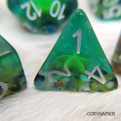 Puget Sound Starfish Dice Set. Green Starfish on Colored Pebbles 7 piece DnD Dice Set Dice Sets & Games Fennek and Finch