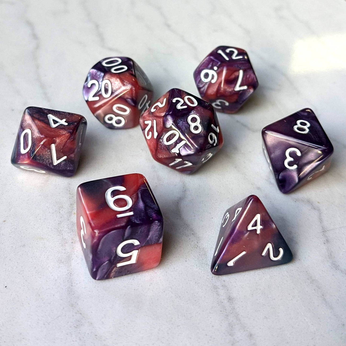 Purple and Rose Pearly Marbled Dice Set - CozyGamer