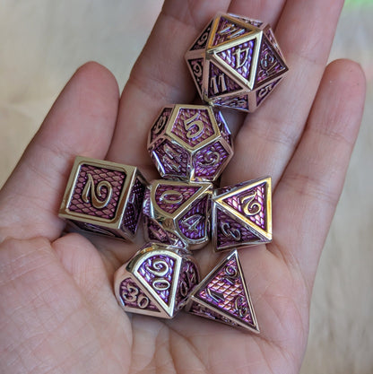 Purple and Silver Dragon Scale Metal DND Dice Set