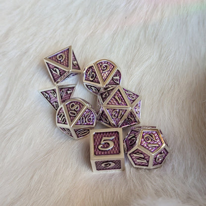 Purple and Silver Dragon Scale Metal DND Dice Set