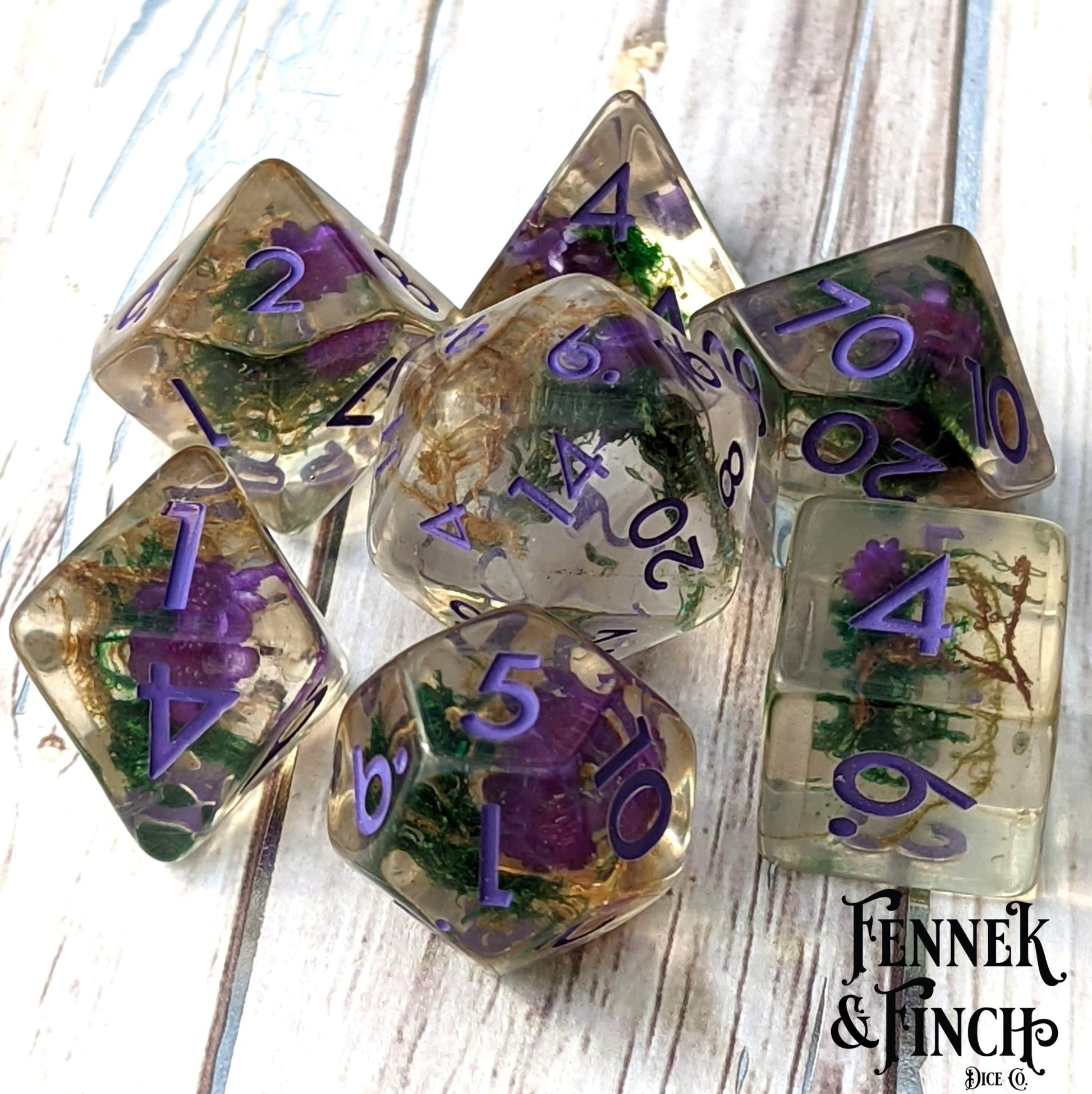 Purple Flower and Moss Dice Set – 7 - Piece Terrarium | Fennek & Finch - Fennek and Finch