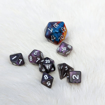 Purple Galaxy Mini Dice Set. 7 Piece Polyhedral DND Dice - Fennek and Finch