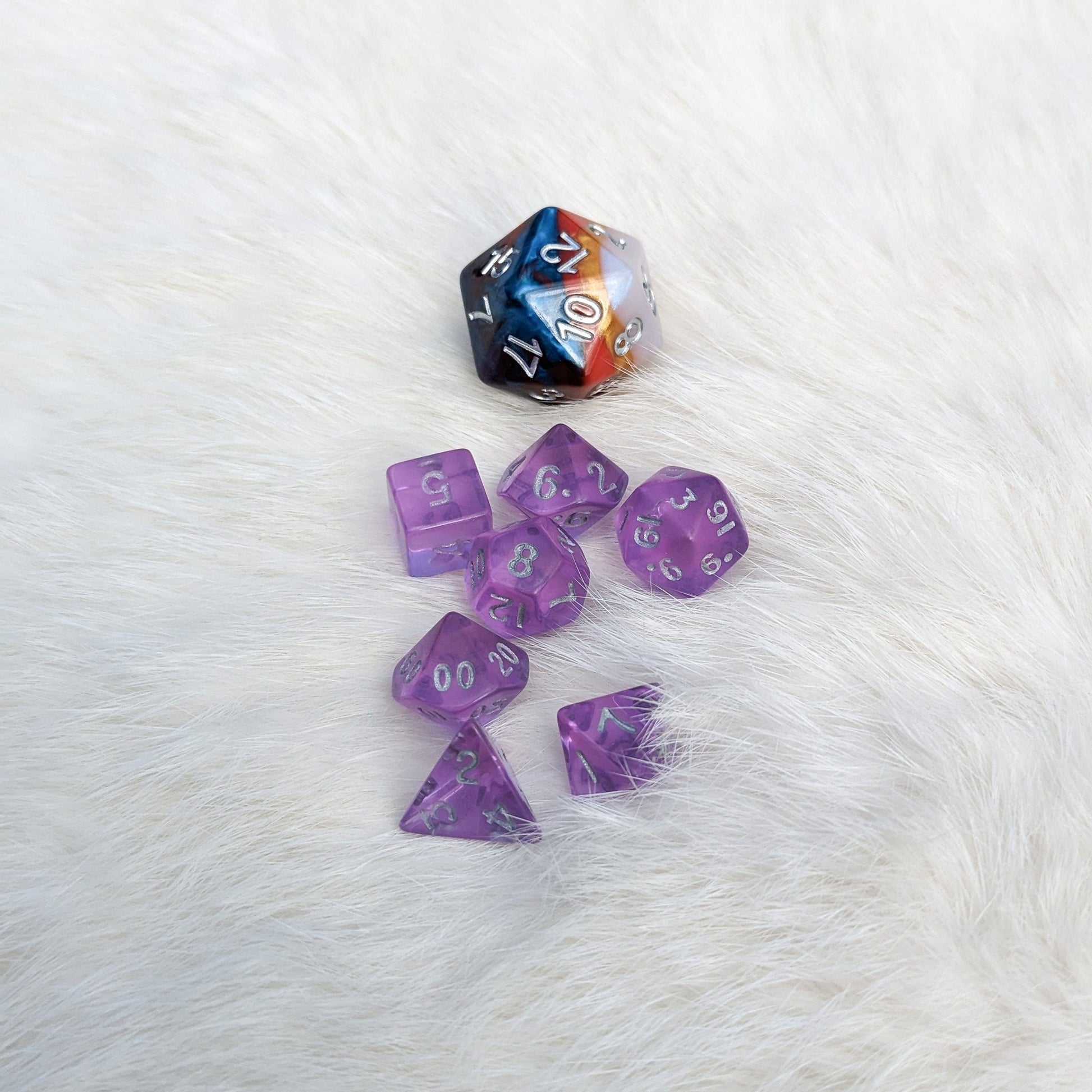 Purple Mini Dice Set. 7 Piece Polyhedral DND Dice - Fennek and Finch