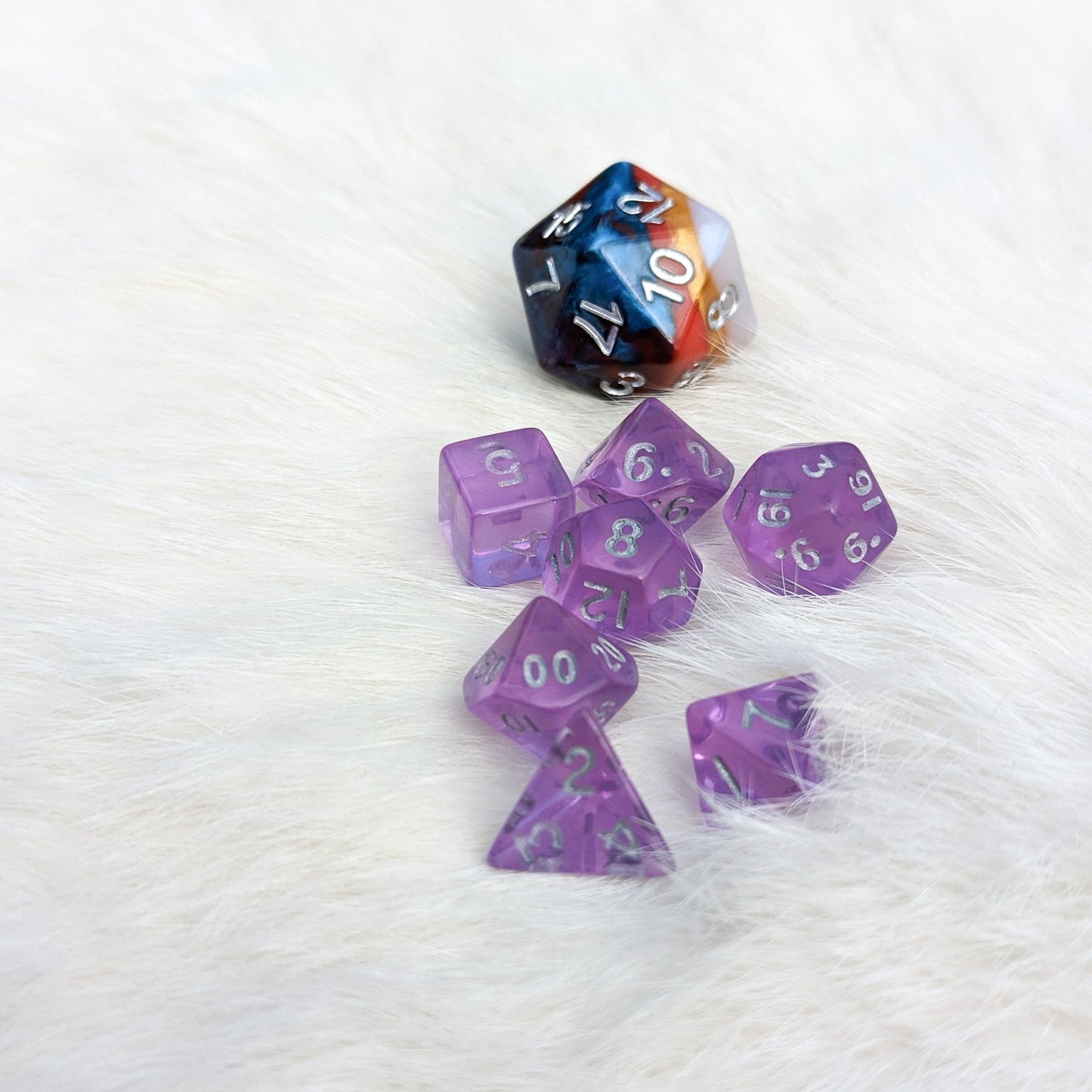 Purple Mini Dice Set. 7 Piece Polyhedral DND Dice - Fennek and Finch