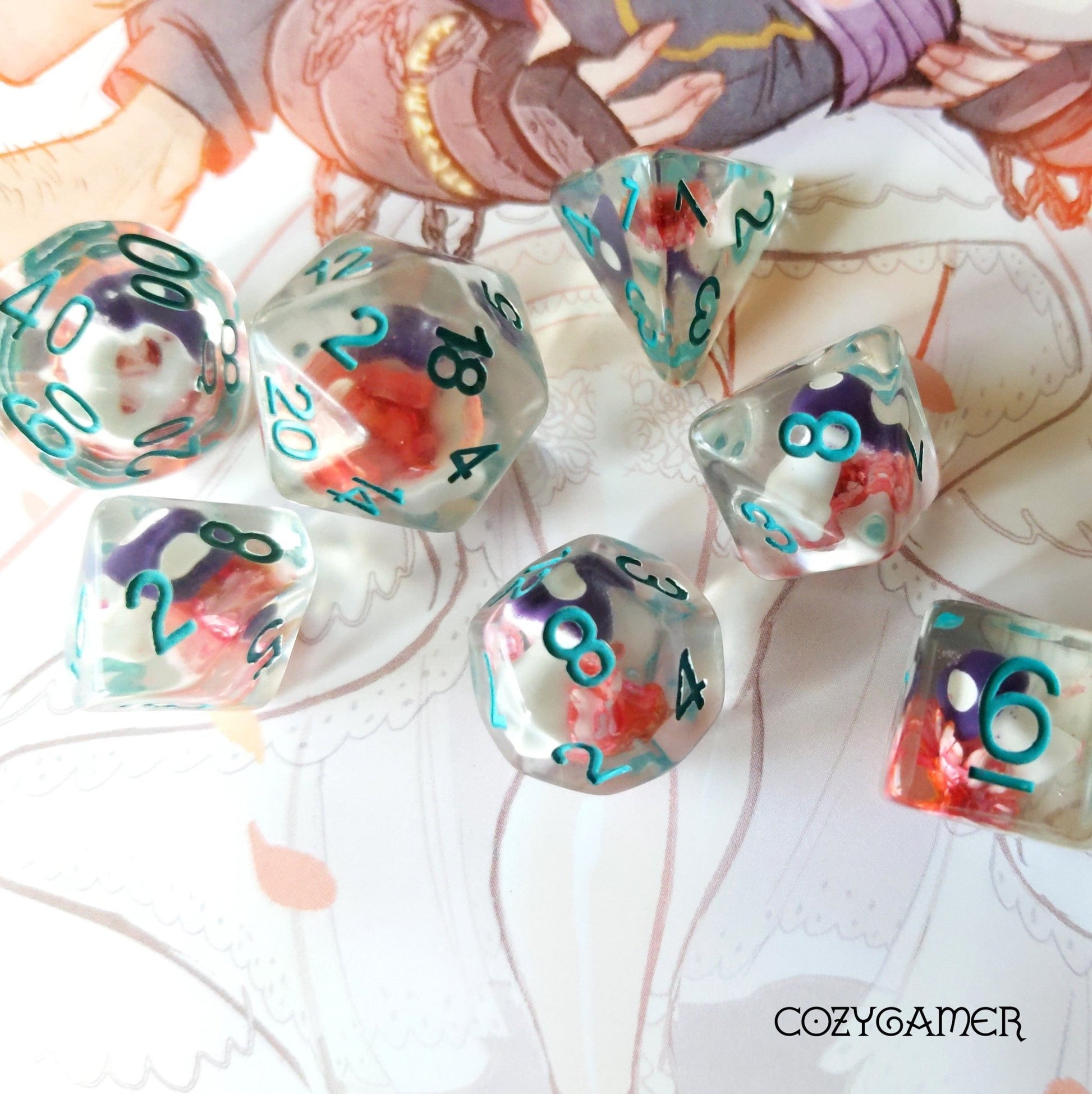 Purple Mushroom and Flowers Dice Set Dice Sets & Games Fennek and Finch