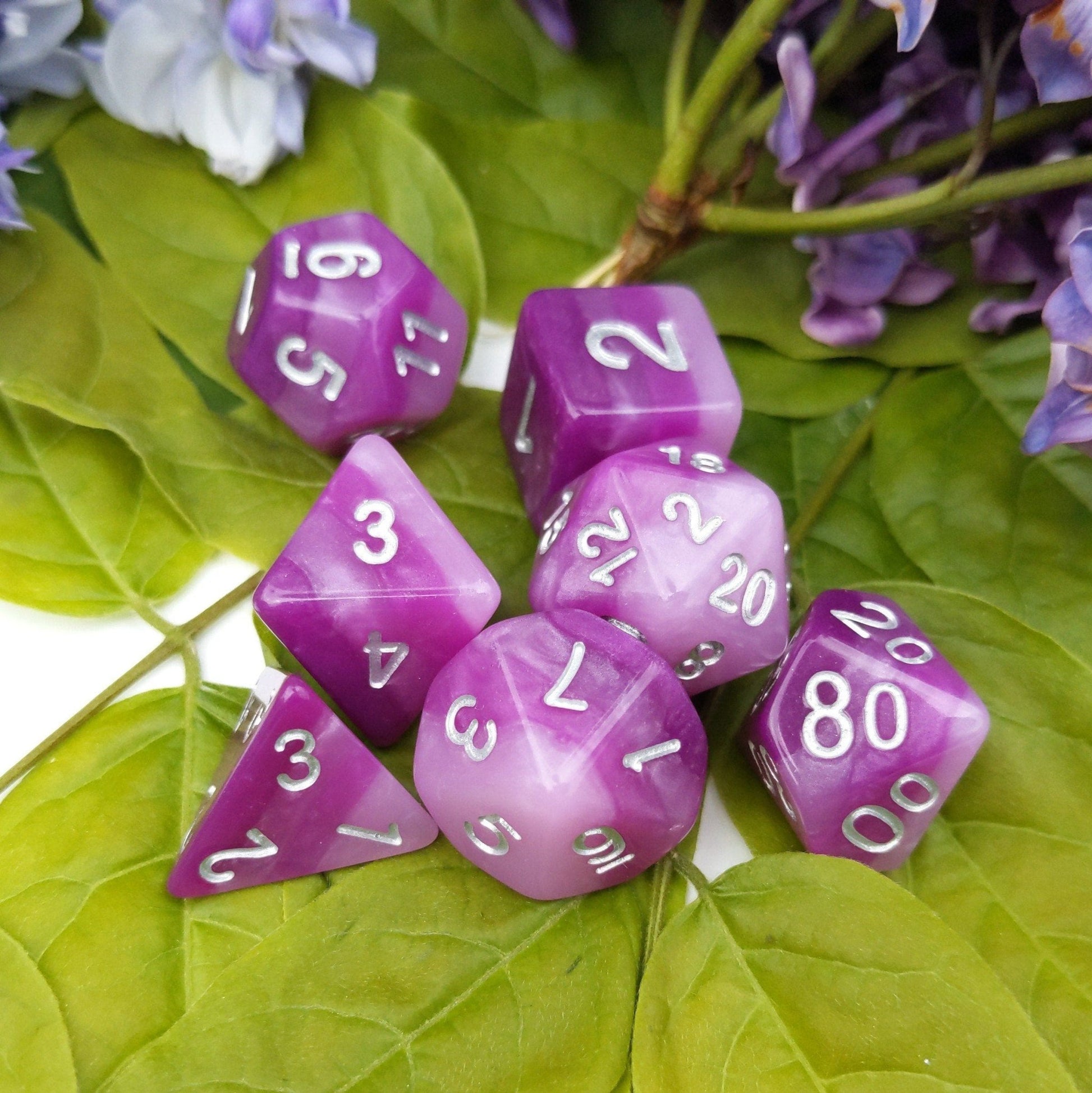 Purple Ombre Dice Set – 7-Piece Pearly Purple Layered DnD Dice Dice Sets & Games Fennek and Finch