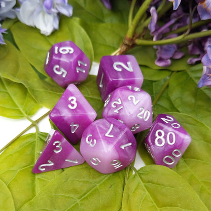 Purple Ombre Dice Set – 7-Piece Pearly Purple Layered DnD Dice Dice Sets & Games Fennek and Finch