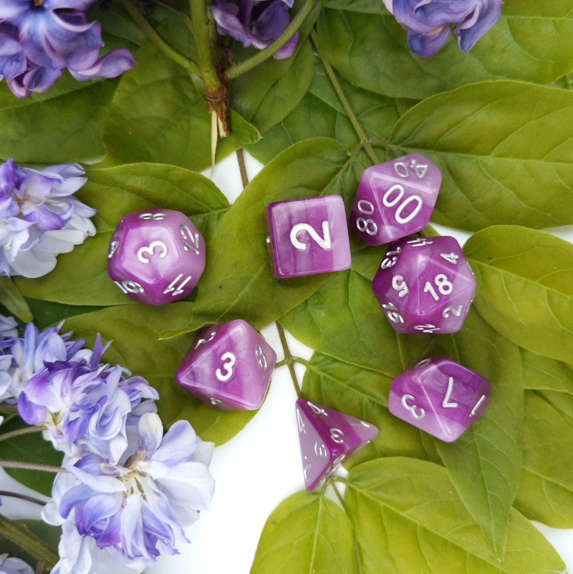 Purple Ombre Dice Set – 7-Piece Pearly Purple Layered DnD Dice Dice Sets & Games Fennek and Finch