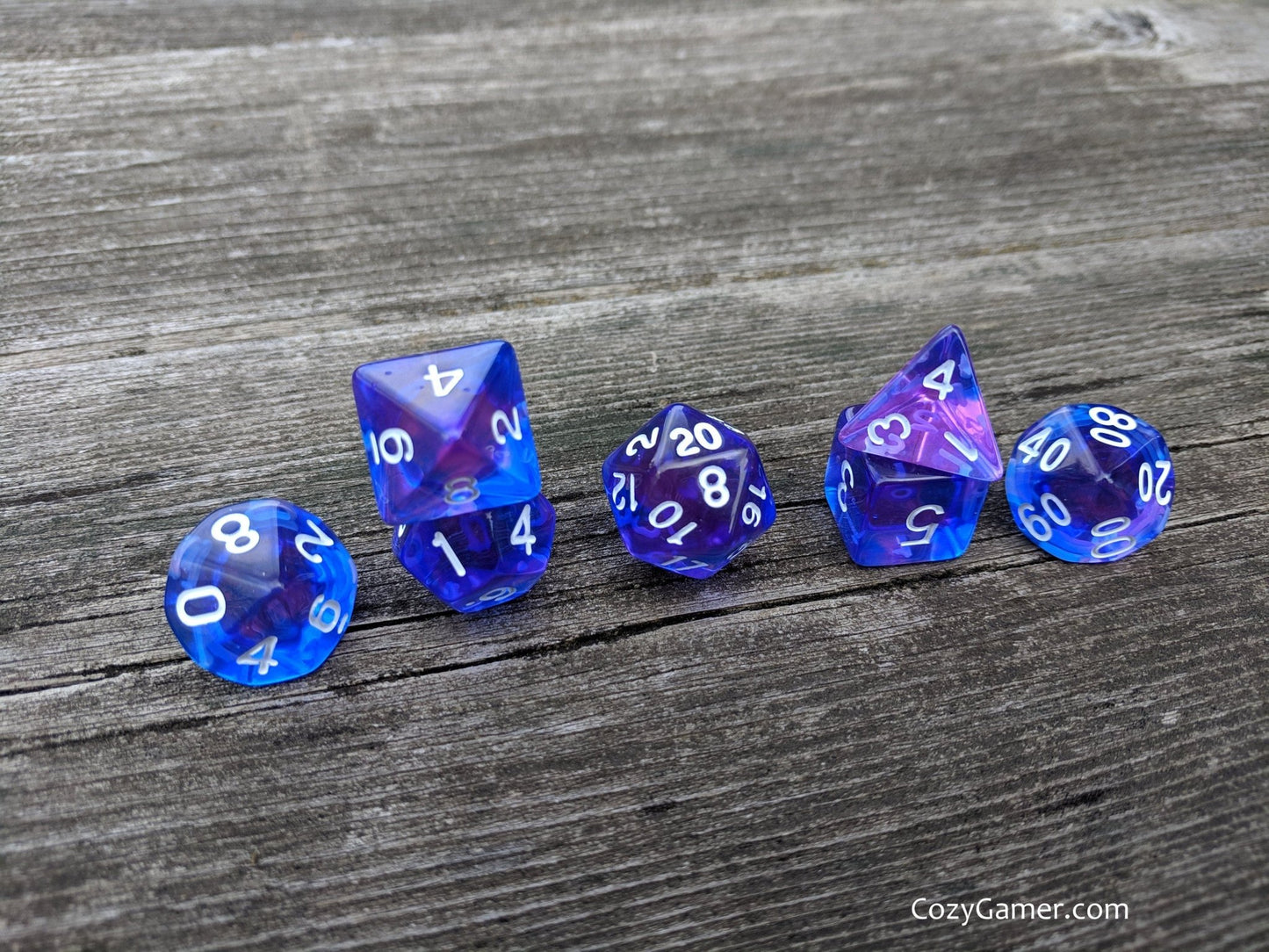 Purple Phoenix Dice Set – 7 - Piece Translucent Blue Purple Polyhedral DnD Dice - Fennek and Finch