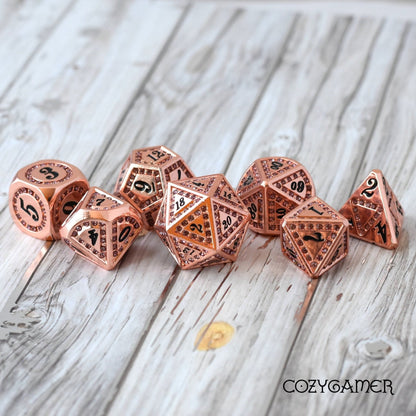 Purple Rhinestone Copper Metal Dice Set – 7 - Piece Amethyst Inspired DnD Dice - Fennek and Finch