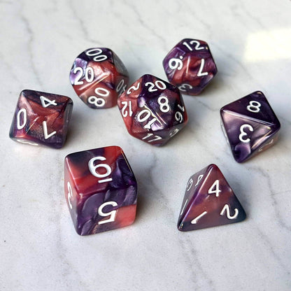 Purple Rose Pearly DnD Dice Set - Marbled 7 Piece RPG Dice for Dungeons and Dragons Dice Sets & Games Fennek and Finch