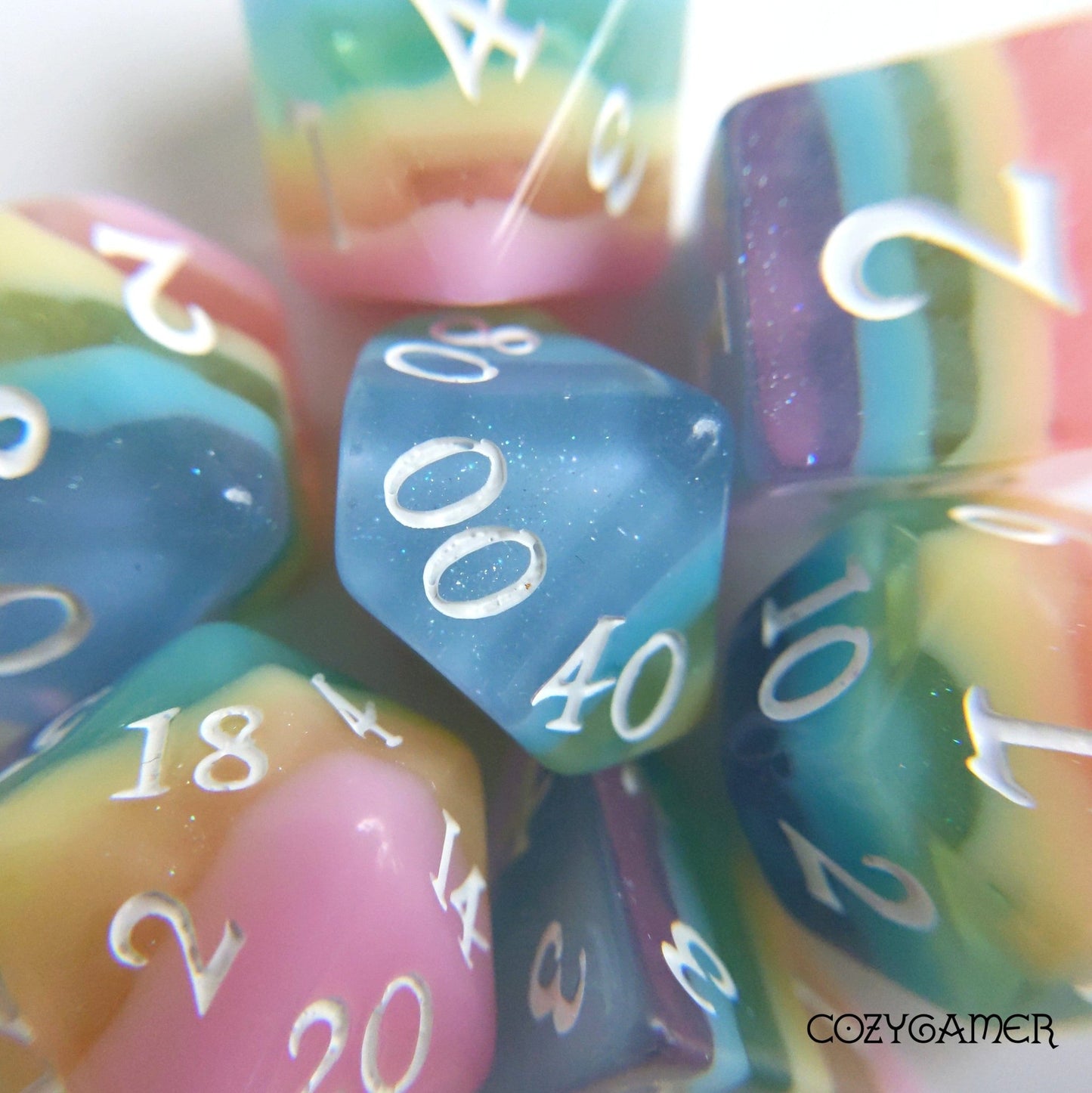 Rainbow Candy Dice Set – 11 - Piece Pastel Layered DnD Dice | Fennek & Finch - Fennek and Finch
