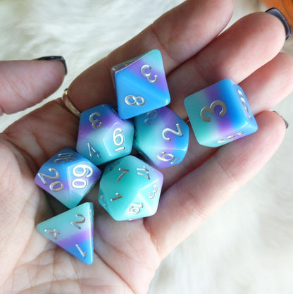 Rainbow Dash Dice Set – 7-Piece Opaque Blue Purple Layered DnD Dice Dice Sets & Games Fennek and Finch