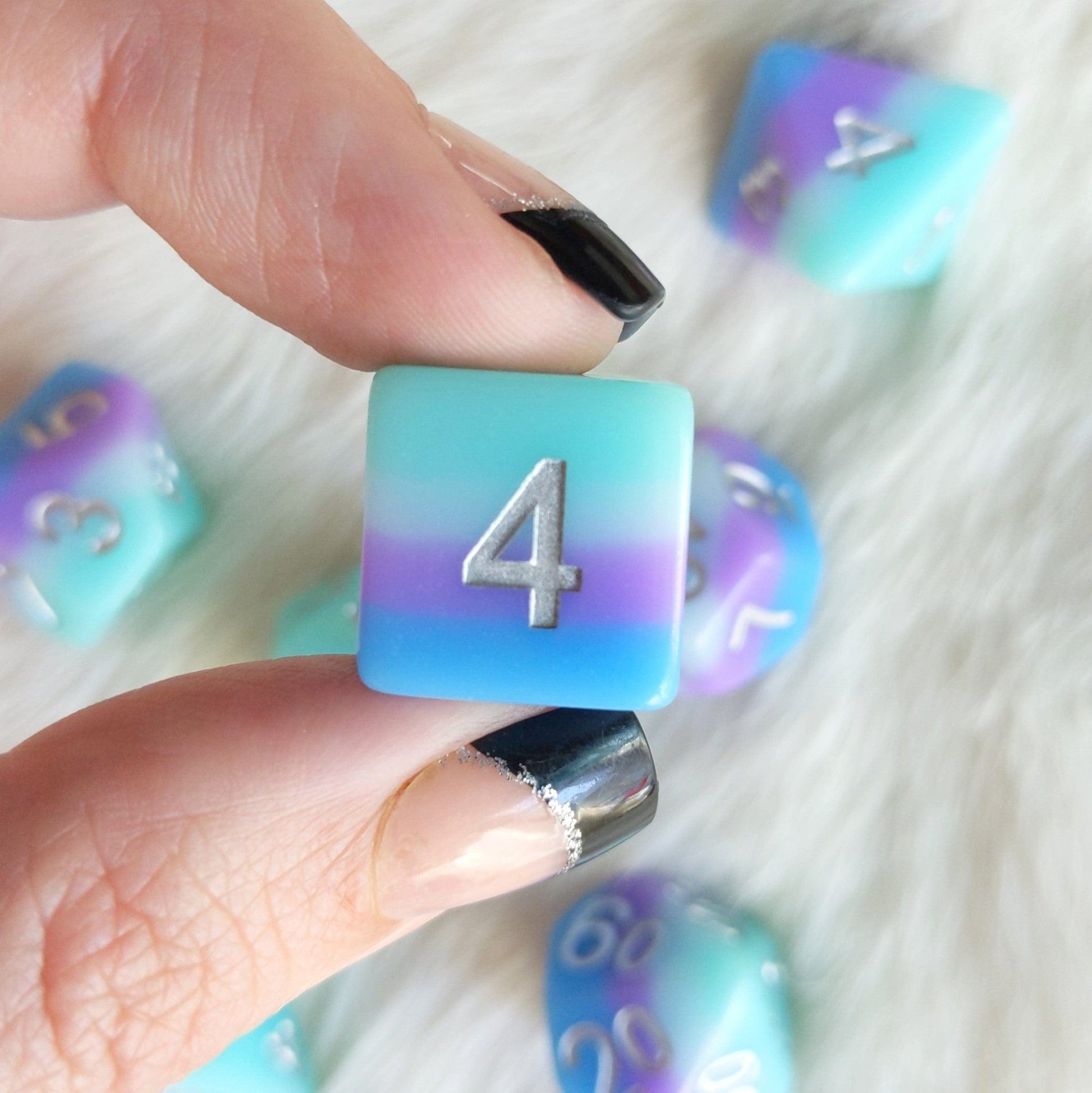 Rainbow Dash Dice Set – 7-Piece Opaque Blue Purple Layered DnD Dice Dice Sets & Games Fennek and Finch