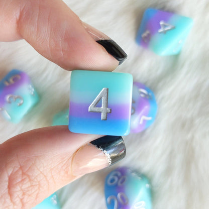 Rainbow Dash Dice Set – 7-Piece Opaque Blue Purple Layered DnD Dice Dice Sets & Games Fennek and Finch