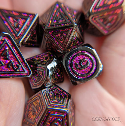 Rainbow Garnet Gate Metal Dice Set – Black with Color - Shifting Glitter | Fennek & Finch - Fennek and Finch