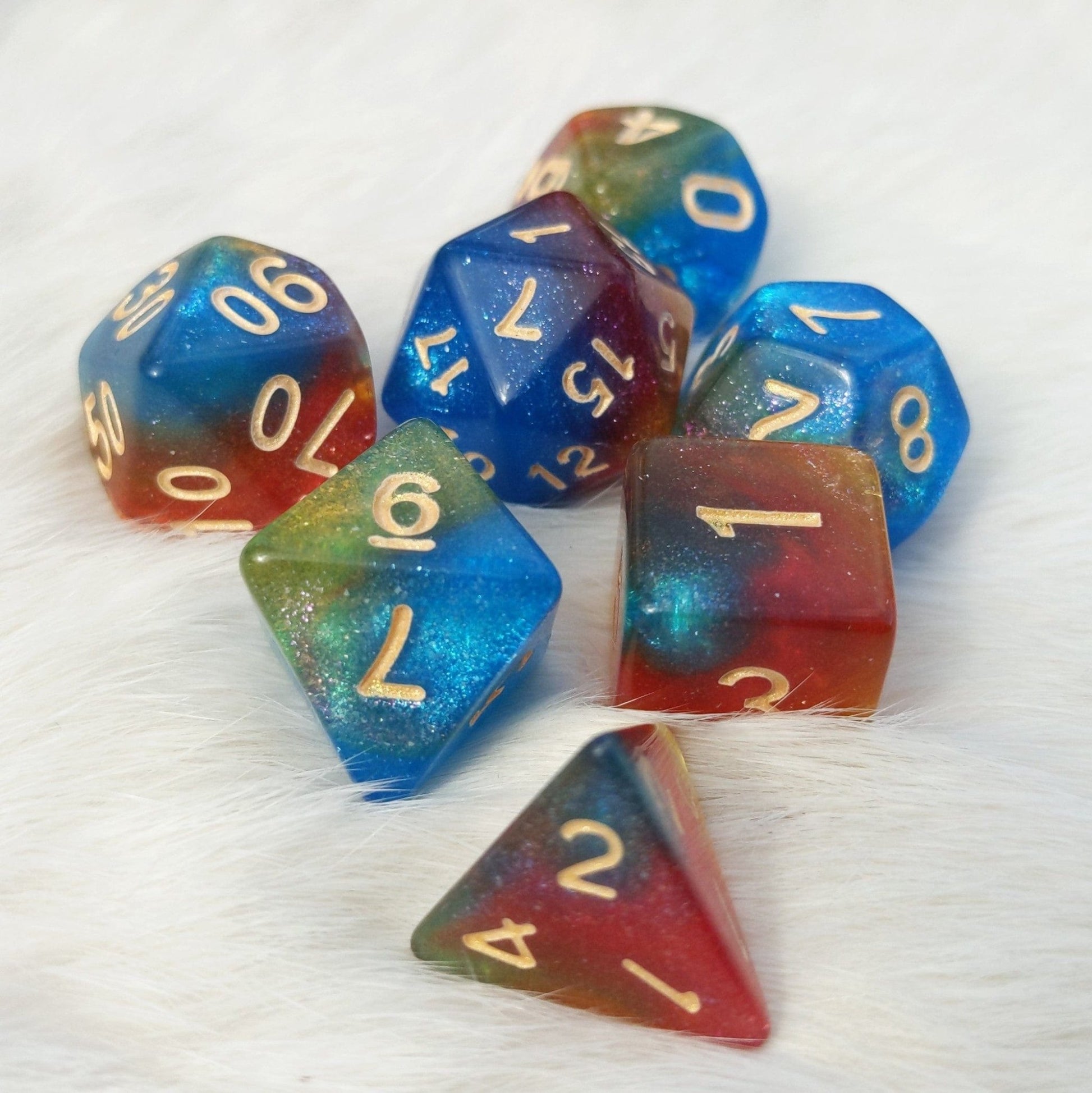 Rainbow Reef Dice Set – 7-Piece Micro Shimmer Galaxy Ocean DnD Dice Dice sets Fennek and Finch