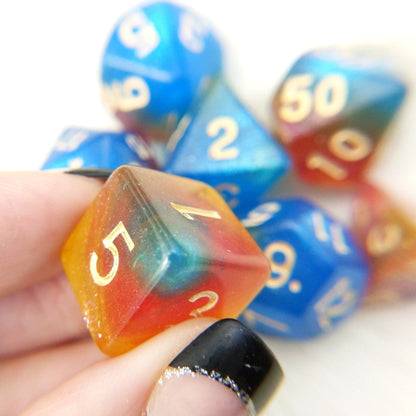 Rainbow Reef Dice Set – 7-Piece Micro Shimmer Galaxy Ocean DnD Dice Dice sets Fennek and Finch