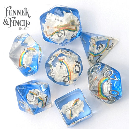 Rainbows and Clouds Dice Set.