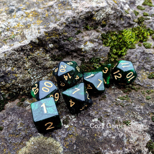 Ranger Dice Set, Black and Green 7 Piece D&D Dice Set Dice sets Fennek and Finch