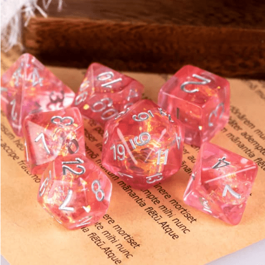 Raspberry Candy Crackle Dice Set.