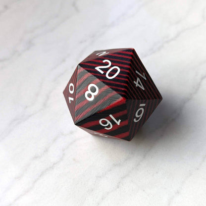 Red and Black Wood Stripe Large Wooden D20 - CozyGamer