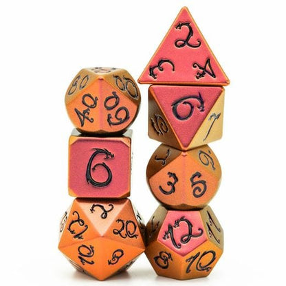 Red and Yellow Dragon Metal Dice Set with Black Font - CozyGamer
