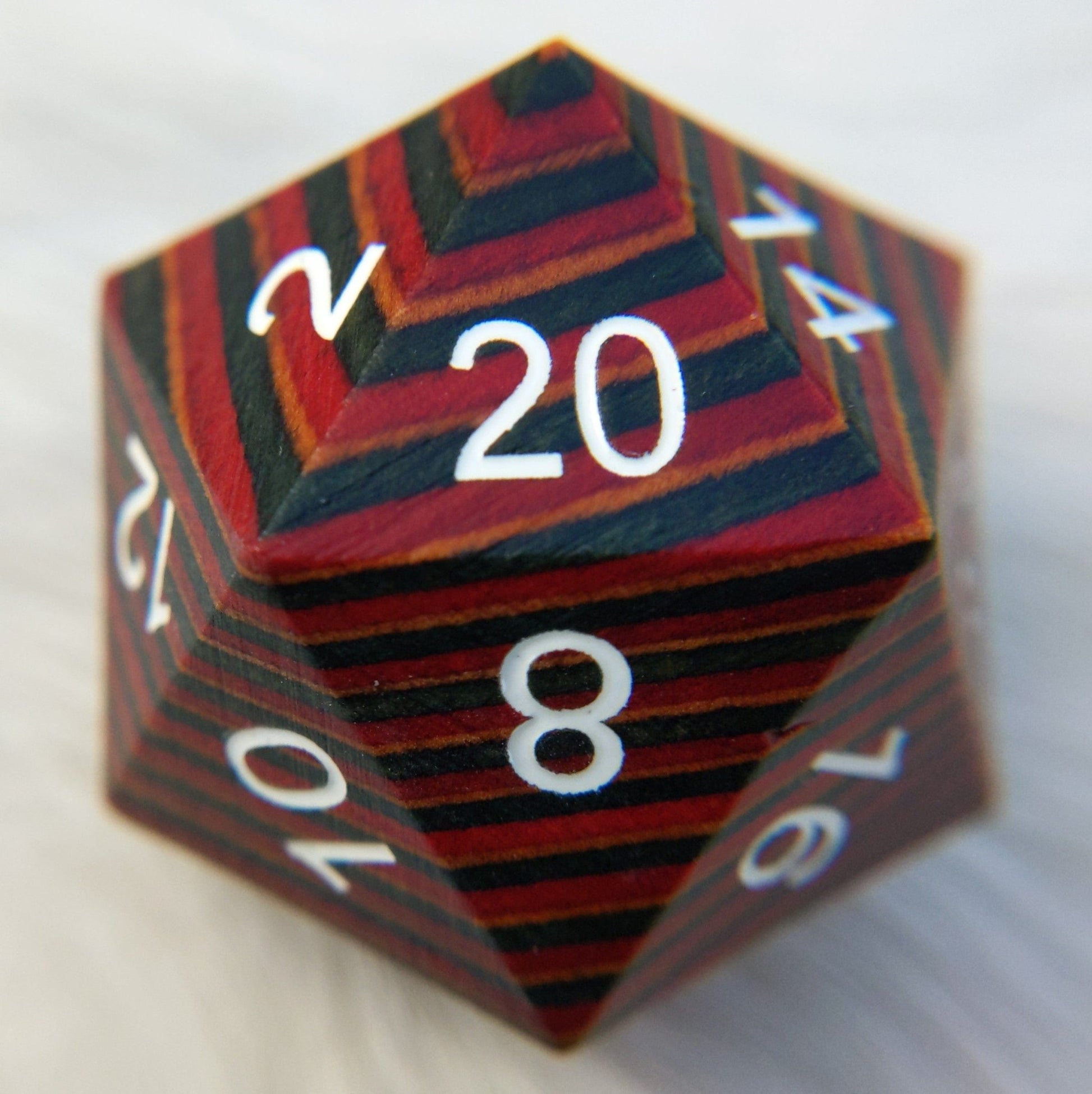 Red Blue Brown Stripe Large Wood D20 – Oversized Wooden DnD Die Dice sets Fennek and Finch