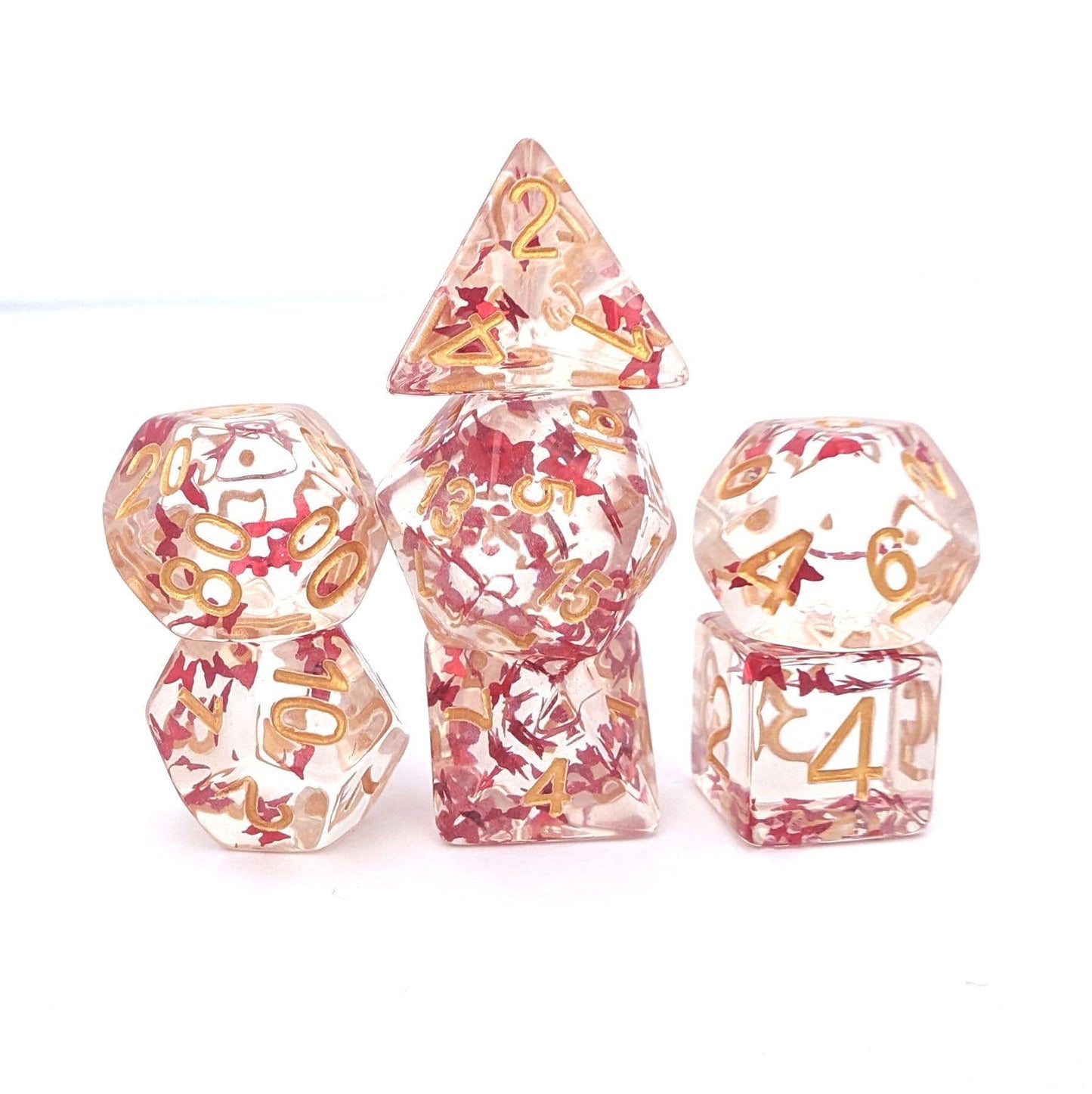 Red Butterfly DnD Dice Set, Translucent Red Glitter Dice - CozyGamer