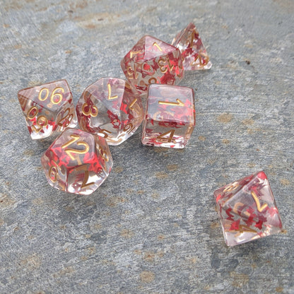 Red Butterfly DnD Dice Set, Translucent Red Glitter Dice - CozyGamer
