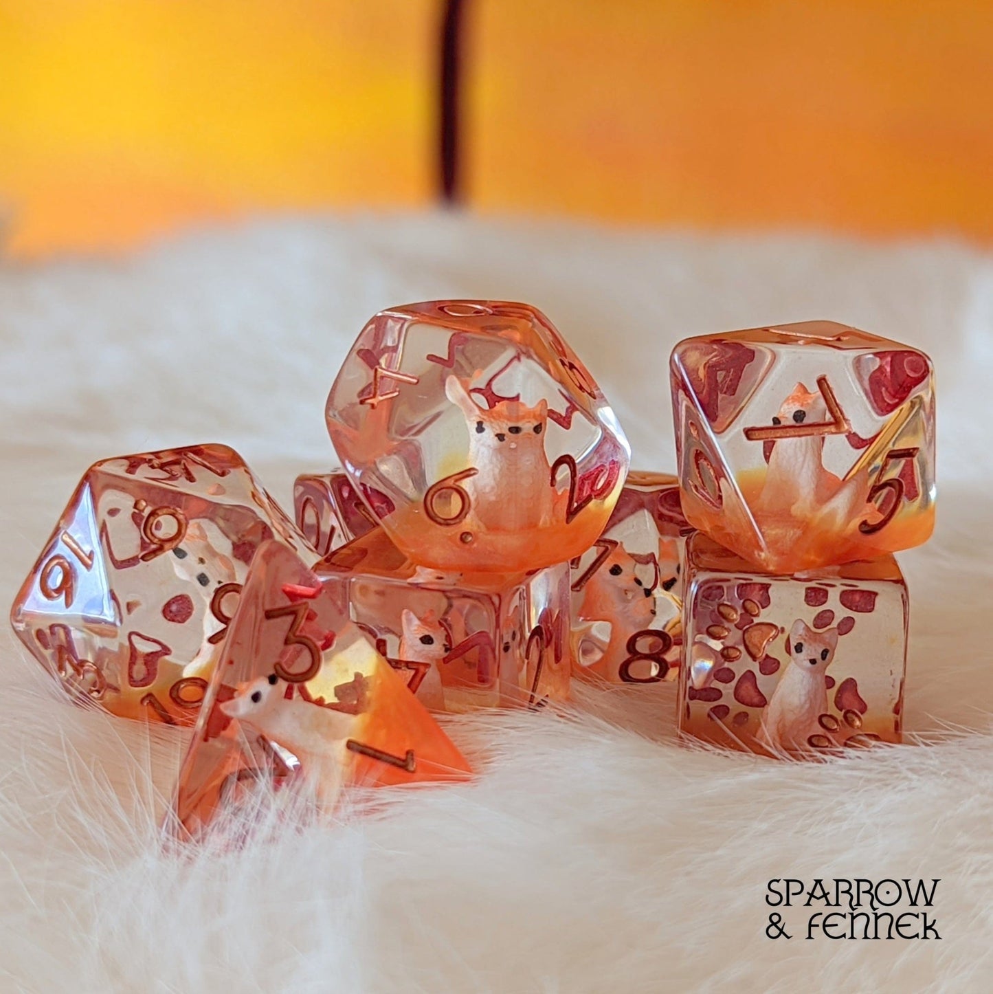 Red Fox DnD Dice Set – 8 - Piece, 12 - Piece, 6D6 Animal Dice | Fennek & Finch - Fennek and Finch