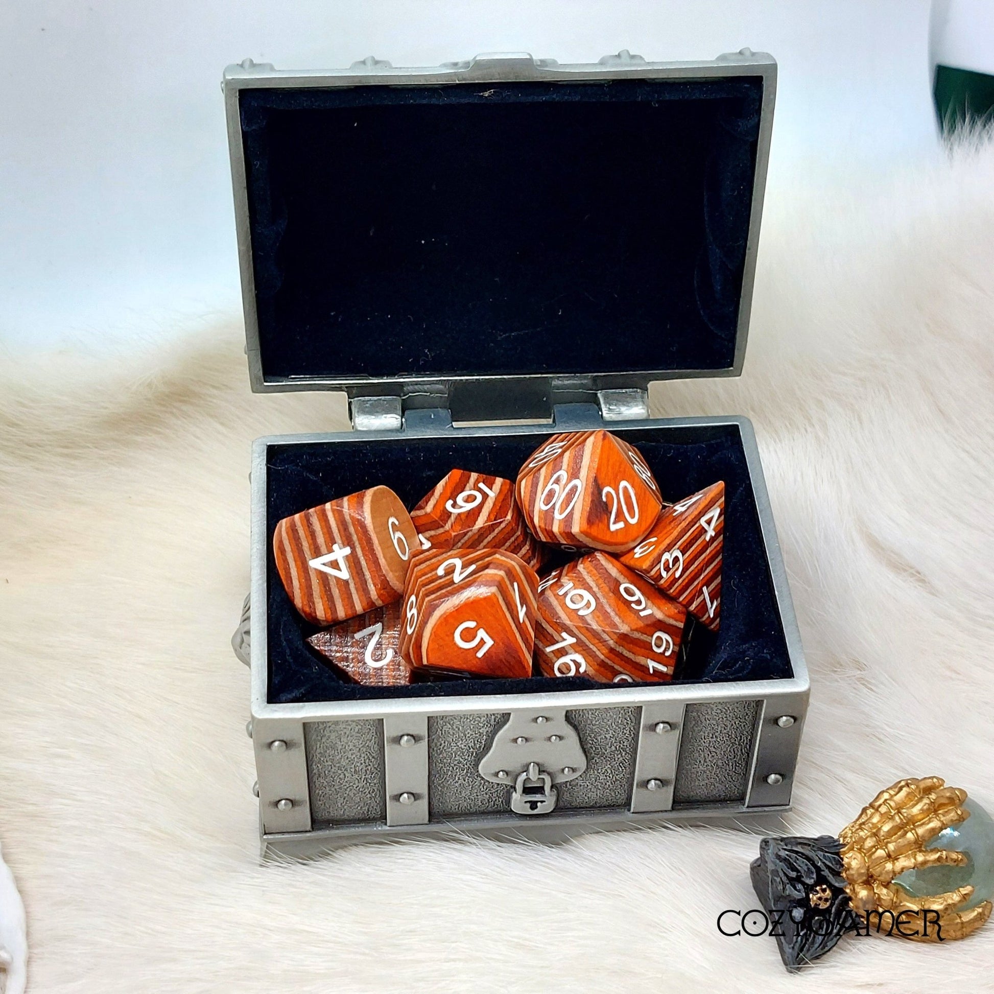 Red, Orange, and Beige Striped Wood Dice set Dice sets Fennek and Finch