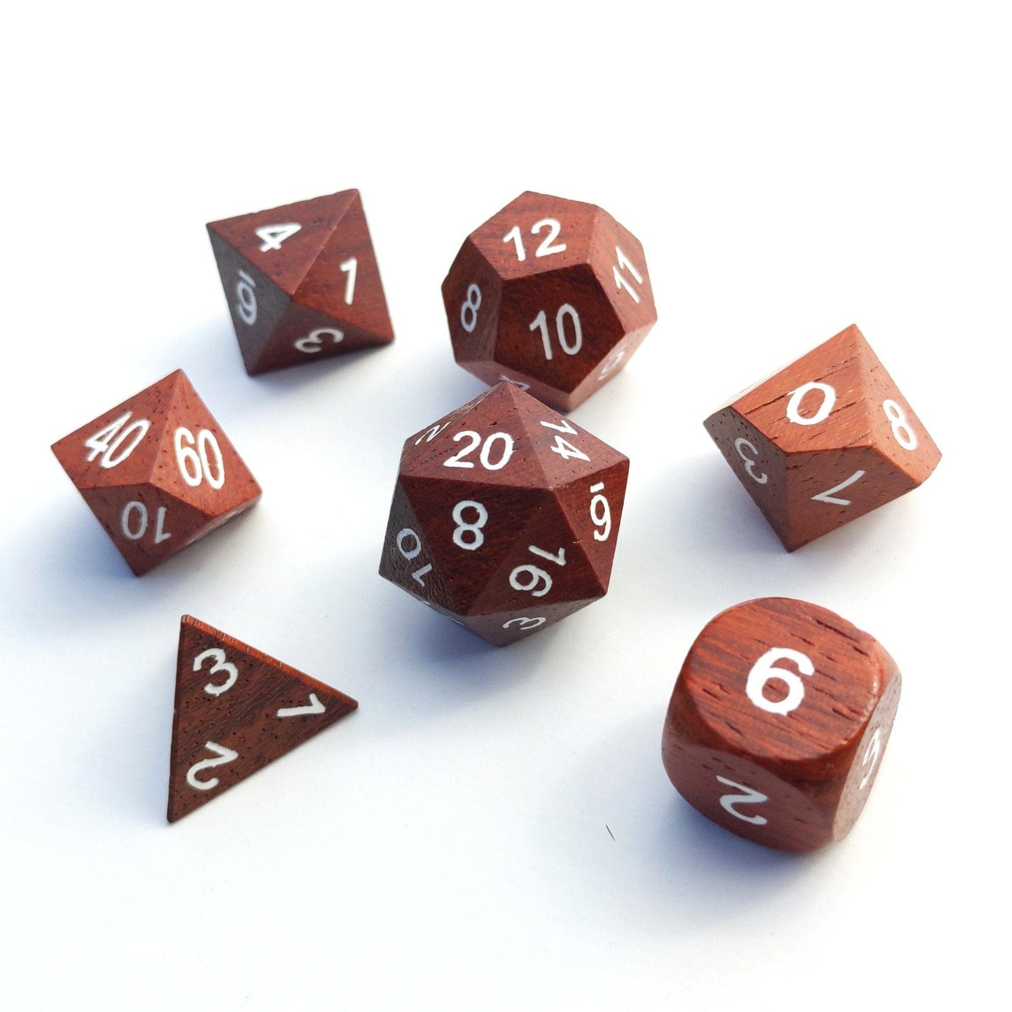 Red Wood Dice Set with White Ink - CozyGamer