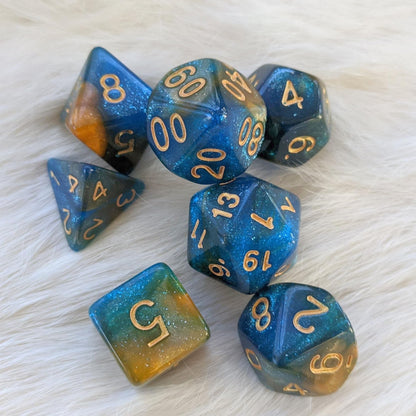 River at Dusk Dice Set – 7 - Piece Blue Purple Twilight DnD Dice - Fennek and Finch