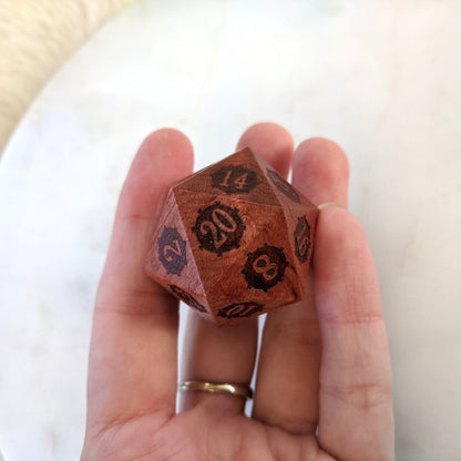 Rose Wood Steampunk Gears Wood Large D20 - CozyGamer