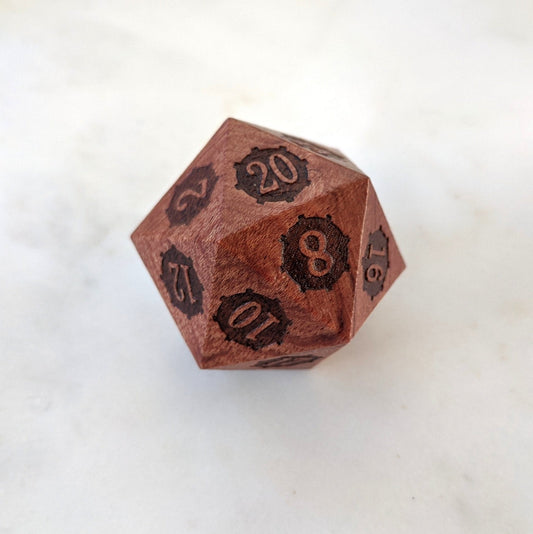 Rose Wood Steampunk Gears Wood Large D20 - Fennek and Finch