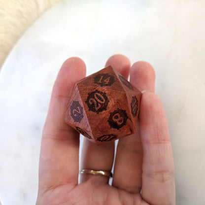 Rose Wood Steampunk Gears Wood Large D20 - Fennek and Finch
