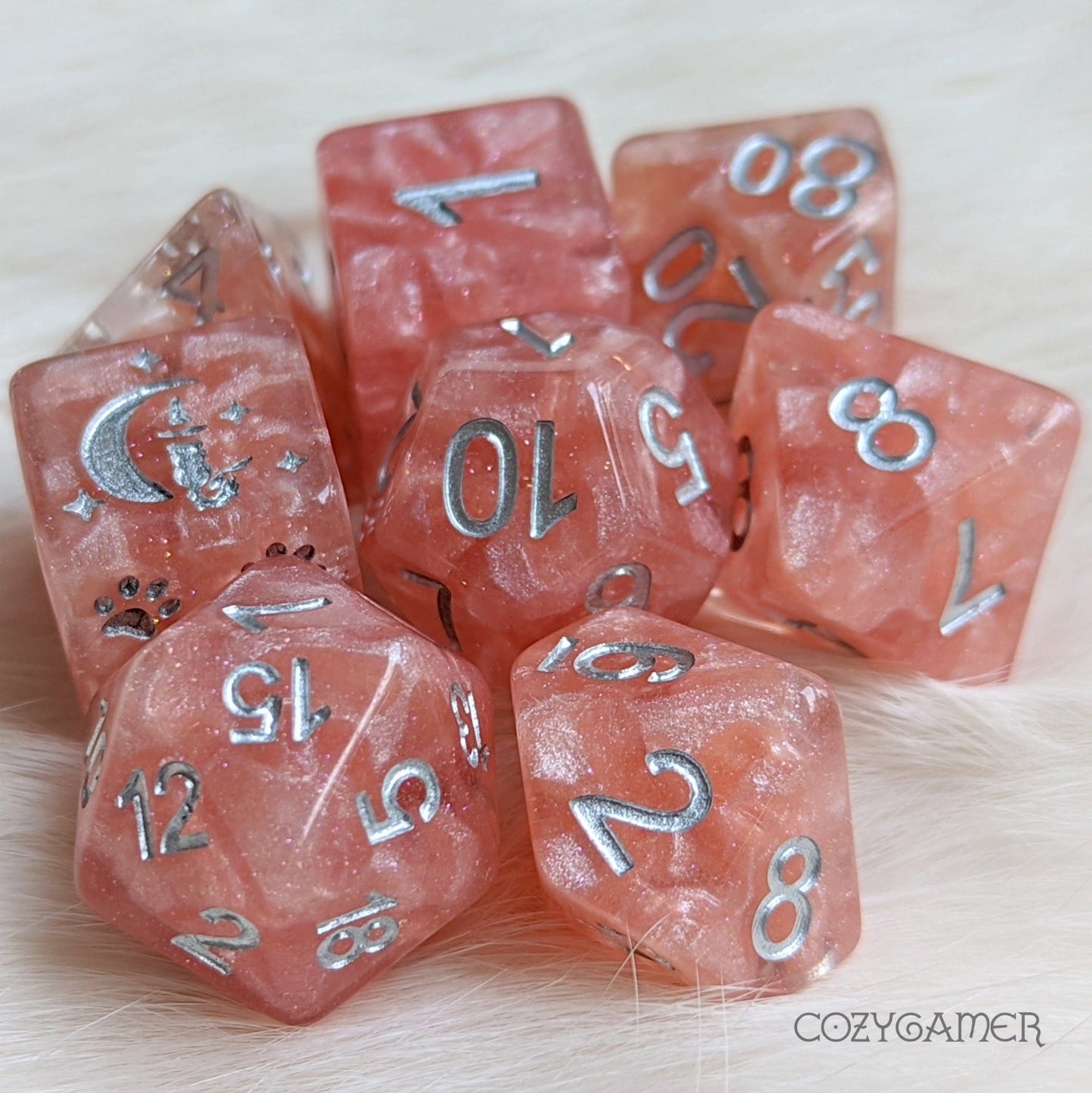 Rose Zephyr 8 Piece Dice Set Dice sets Fennek and Finch