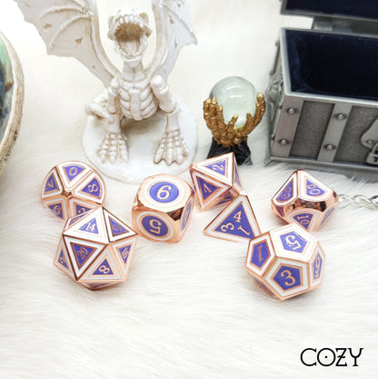 Royal Metal Dice Set. Copper Plated Purple and White Dice Sets & Games Fennek and Finch