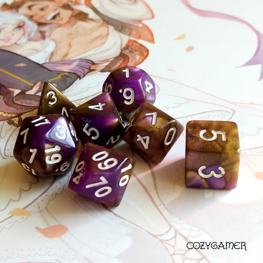 Royal Purple Glitter Acrylic Dice Set. TTRPG 7 Piece Dice Dice Sets & Games Fennek and Finch