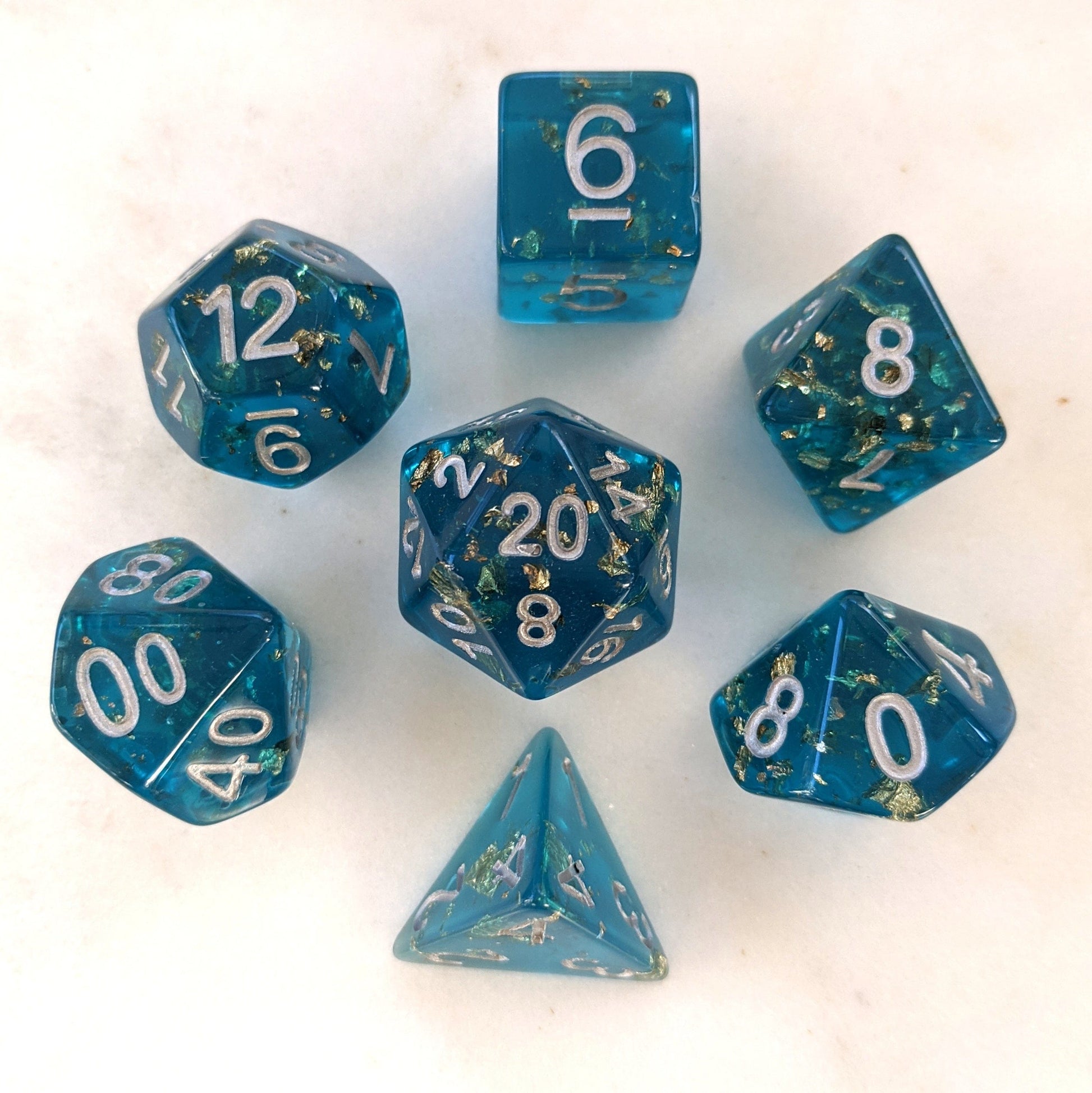 Sapphire Scepter Dice Set. Blue Clear Resin with Gold Foil Dice Sets & Games Fennek and Finch