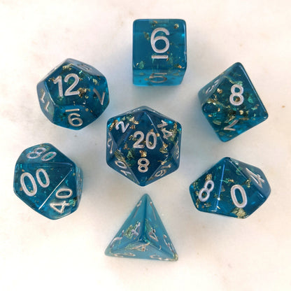 Sapphire Scepter Dice Set. Blue Clear Resin with Gold Foil Dice Sets & Games Fennek and Finch
